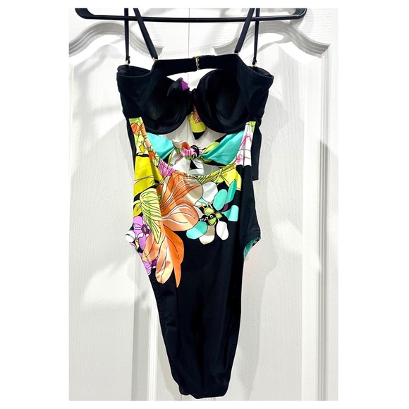 Trina Turk Women's Double Tie Front Keyhole Bandeau One Piece Swimsuit - Picture 4 of 7